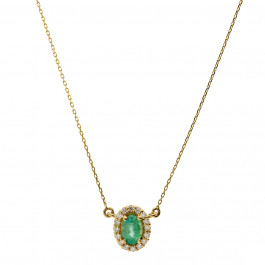 Emerald and Diamond Halo Pendant