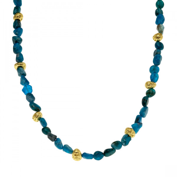 Handmade Necklace with Apatite and gold-colored Lava