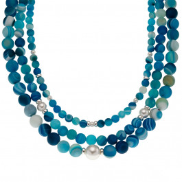 Three-row Blue Agate Necklace