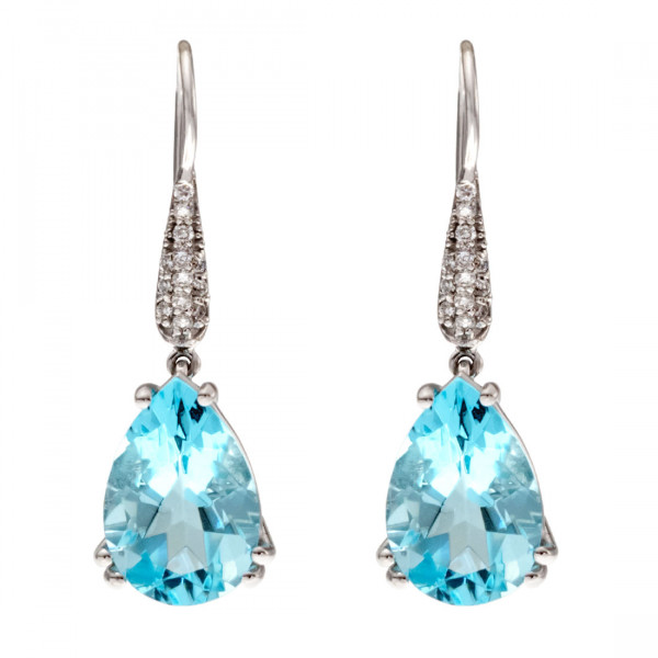 18K White Gold Drop Earrings adorned with Blue Topaz and Diamonds