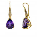 18K Gold Drop Earrings adorned with Amethysts and Diamonds