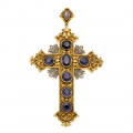 Gold Cross adorned with Alexandrite, Diamonds, Amethyst and a crypt on the back