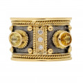K18 Χρυσό Δαχτυλίδι Βυζαντινής αισθητικής με Μπριγιάν και Multicolored Ζαφείρια