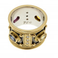 K18 Χρυσό Δαχτυλίδι Βυζαντινής αισθητικής με Μπριγιάν και Multicolored Ζαφείρια