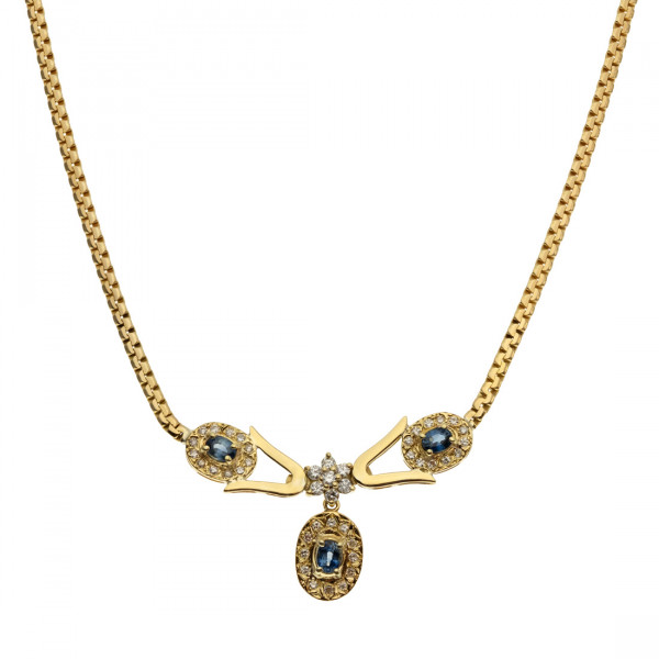 18K Gold Necklace adorned with Sapphires and Diamonds