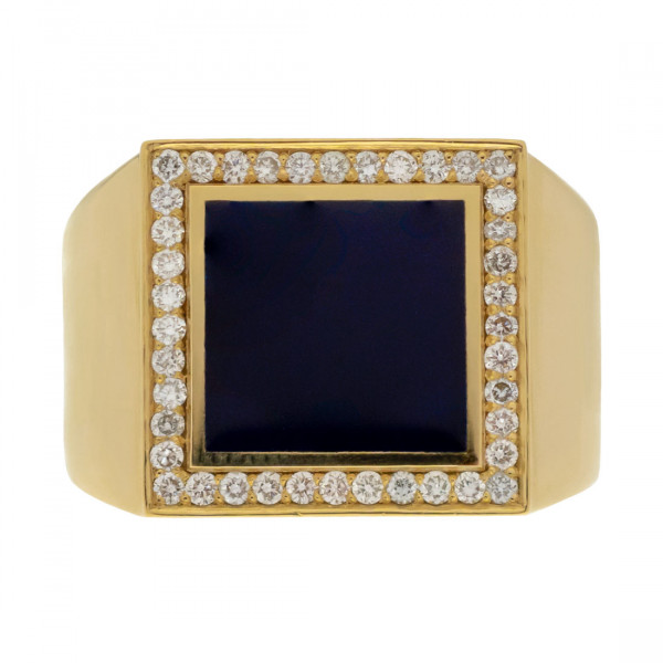 Κ18 Χρυσό Δαχτυλίδι Σεβαλιέ με μπλε Σμάλτο και Μπριγιάν