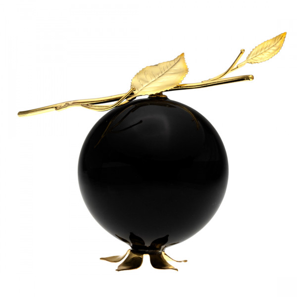 Black Handblown Crystal Pomegranate with Gold Plated Brass