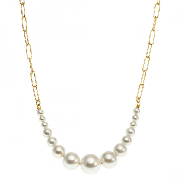 Gold Plated Silver Linkchain Paperclip Necklace with Mallorca Pearls