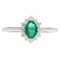 White Gold Emerald Ring with a Diamond Halo