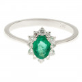 White Gold Emerald Ring with a Diamond Halo