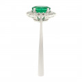 White Gold Emerald Ring with a Diamond Halo