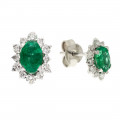 White Gold Emerald Stud Earrings with a Diamond Halo