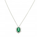 White Gold Emerald Pendant with a Diamond Halo