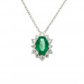 White Gold Emerald Pendant with a Diamond Halo