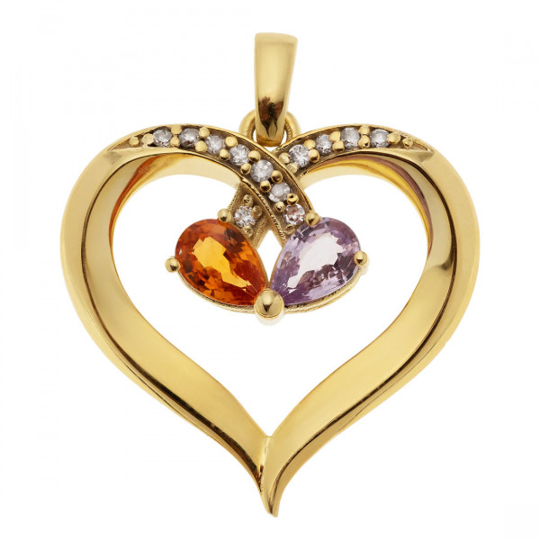 Gold Heart Pendant adorned with Sapphires and Diamonds