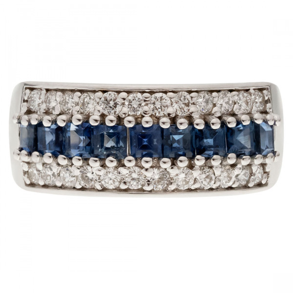 White Gold Ring adorned with Sapphires and Diamonds