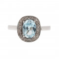 Aquamarine Ring with a Diamond Halo in White Gold