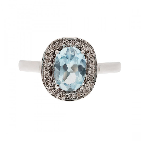 Aquamarine Ring with a Diamond Halo in White Gold