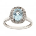 Aquamarine Ring with a Diamond Halo in White Gold