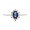 Sapphire Solitaire Ring with a Diamond Halo