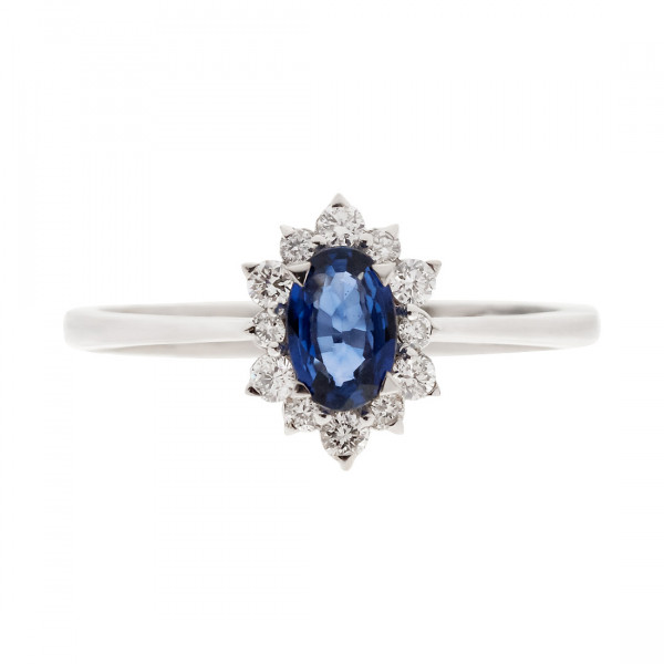 Sapphire Solitaire Ring with a Diamond Halo