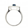 White Gold Ring adorned with a Blue Sapphire, a Diamond Halo and Turquoise Enamels