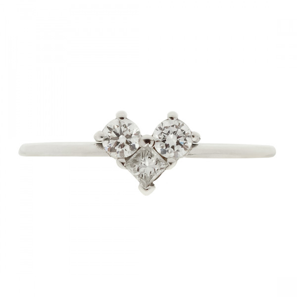 Λευκό Χρυσό Δαχτυλίδι σε σχέδιο Καρδιά με Μπριγιάν και Princess-cut Διαμάντι