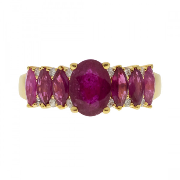 Gold Ring adorned with Rubies and Diamonds