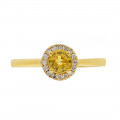 Gold Ring adorned with a Yellow Sapphire and a Diamond Halo