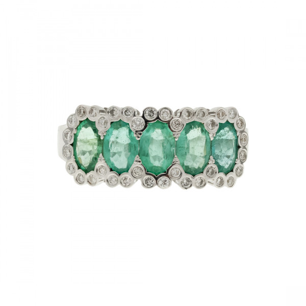 White Gold Emerald and Diamond Ring