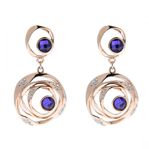 Hoop Earrings With Pink Gold Plating, Amethysts and White Sapphires