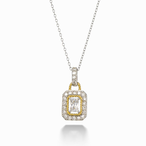 Two-Tone Silver Pendant with White CZ Stones