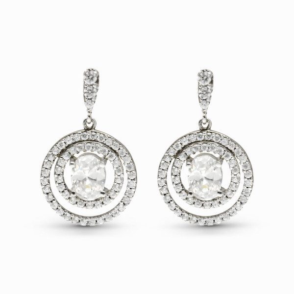 Statement Silver Drop Earrings with White CZ Stones| 