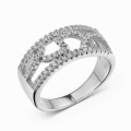Platinum Plated Modern Silver Ring with White CZ Stones