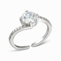Silver Solitaire Ring with White Center Stone