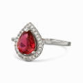 Silver Ring with Pear-Shaped Red Center Stone