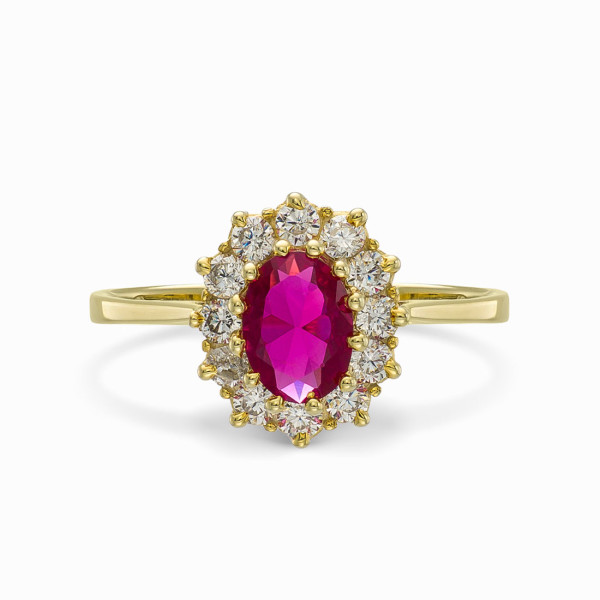 18K Yellow Gold Plated Rosette Ring with Red Center Stone and White CZ Stones