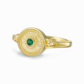 18K Yellow Gold Plated Byzantine Style Ring with Green Center Stone