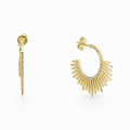 Modern Half Sun 18K Gold Plated Earrings with White CZ Stones