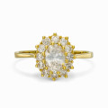18K Yellow Gold Plated Rosette Ring with White Center Stone and White CZ Stones