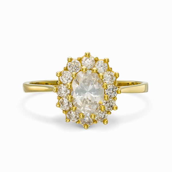 18K Yellow Gold Plated Rosette Ring with White Center Stone and White CZ Stones