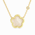 18K Yellow Gold Plated Stainless Steel Necklace with Double-Sided Flower and White CZ Stone