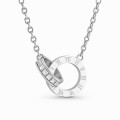 18K Yellow Gold Plated Stainless Steel Double Ring Necklace with Roman Numerals