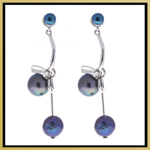 black and blue pearl dangle earrings