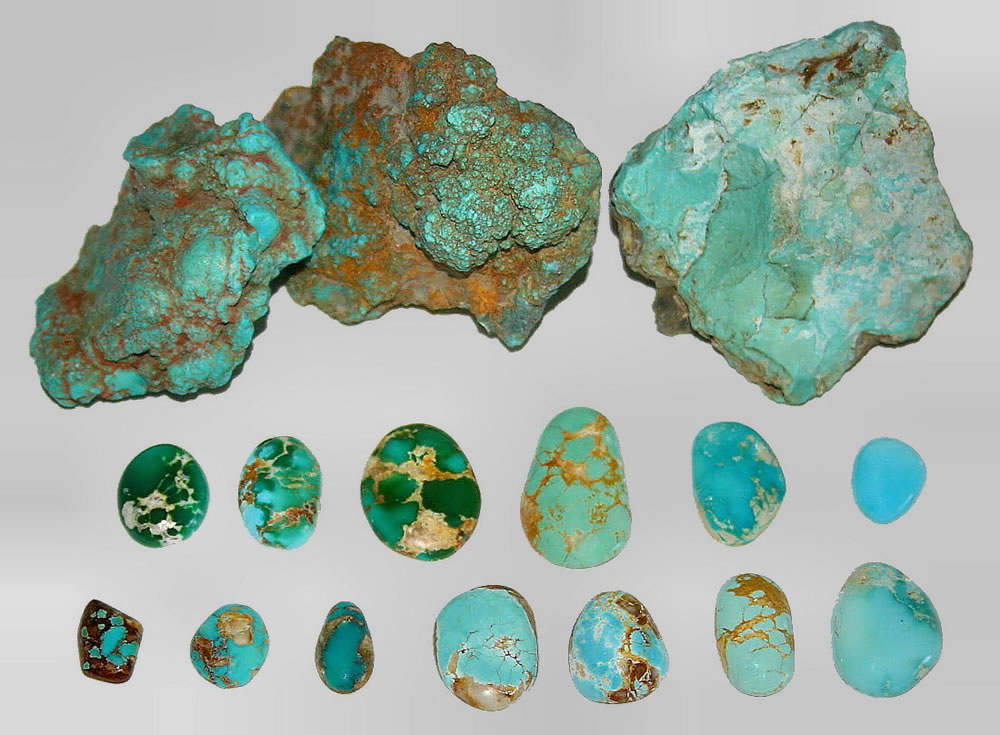 turquoise rough and cabochon different varieties
